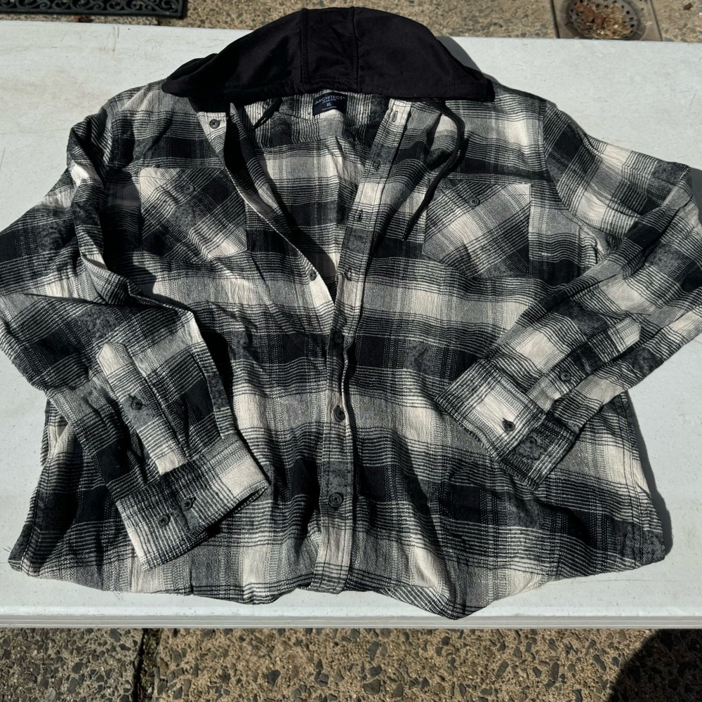 Black & White Plaid Pattern Flannel Hoodie